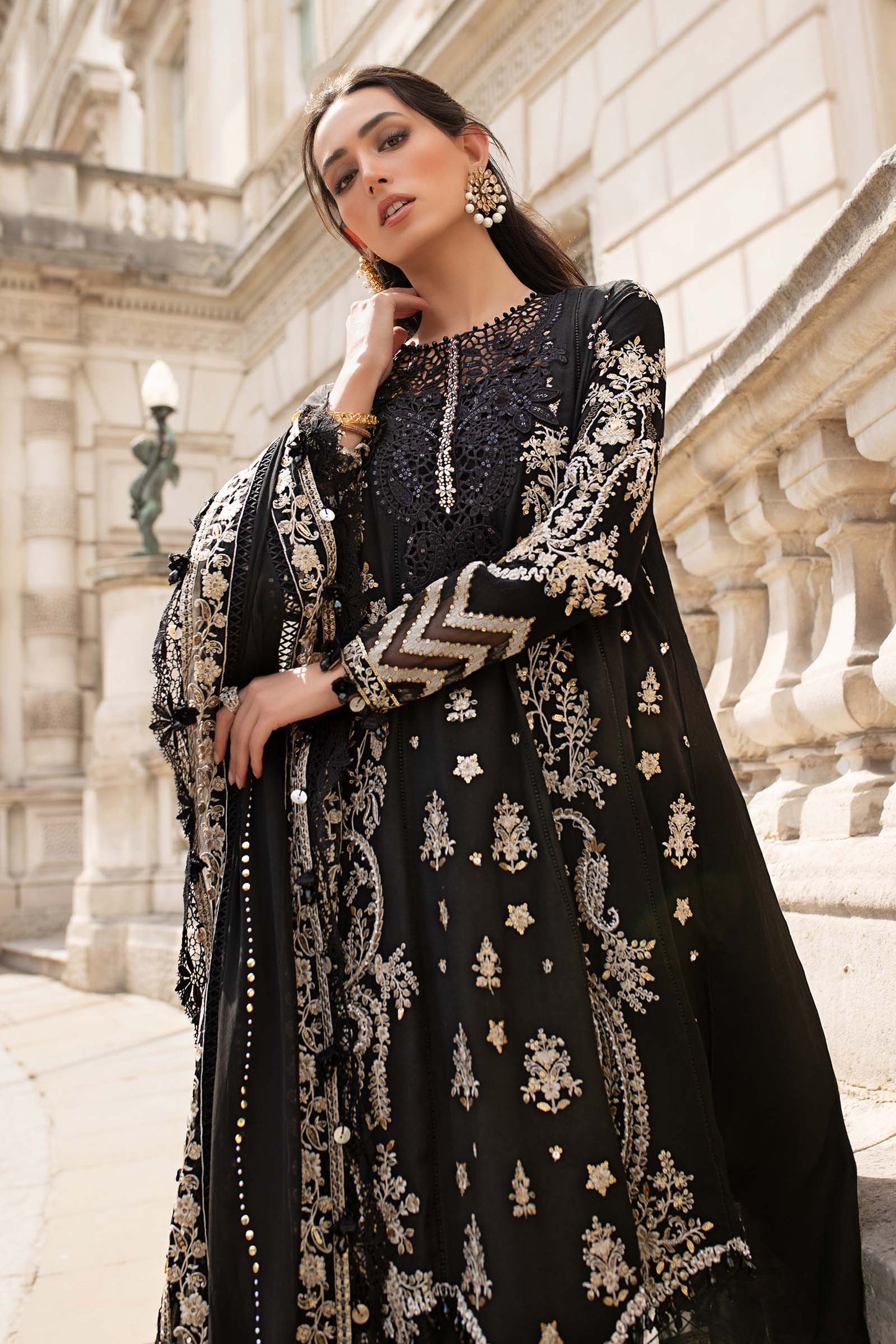 3 Piece Unstitched Embroidered Raw Silk Suit WF-09-03-Black - RTS