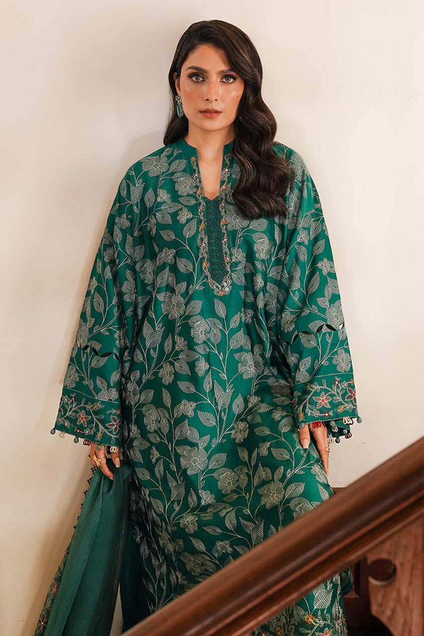 STAIN DE LUXE'24-VERDANT HAVEN-3PC SATIN EMBROIDERED SUIT