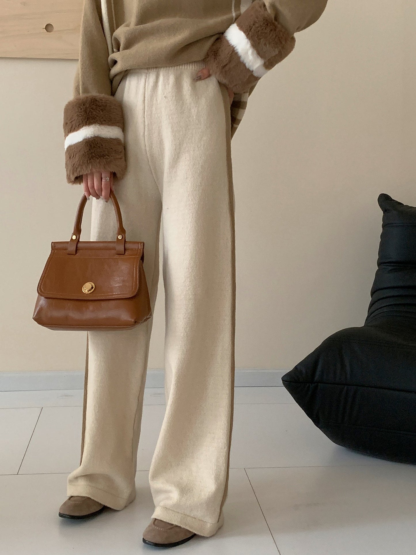 Melissa Beige Fur Contrast Two Piece Suit