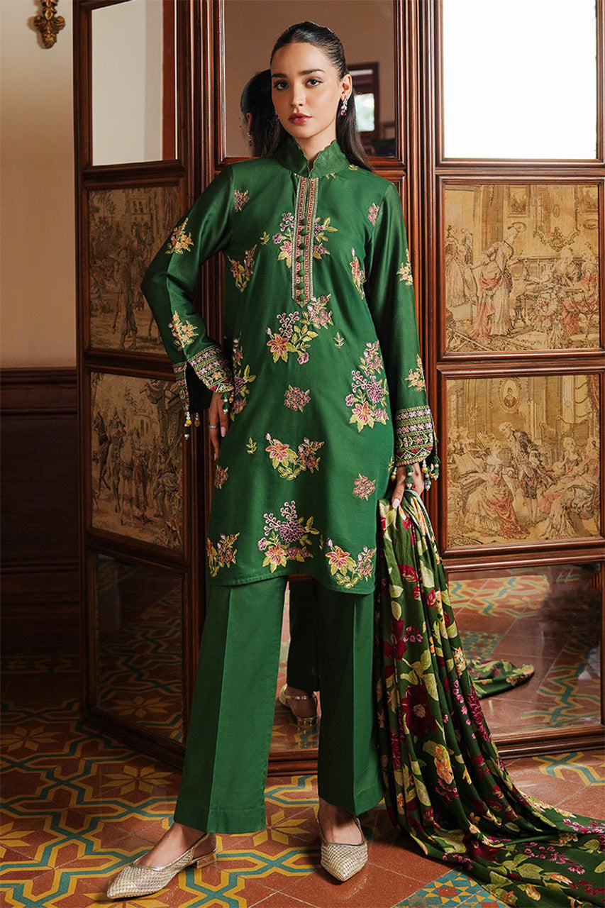 STAIN DE LUXE'24-GREEN OASIS-3PC SATIN EMBROIDERED SUIT