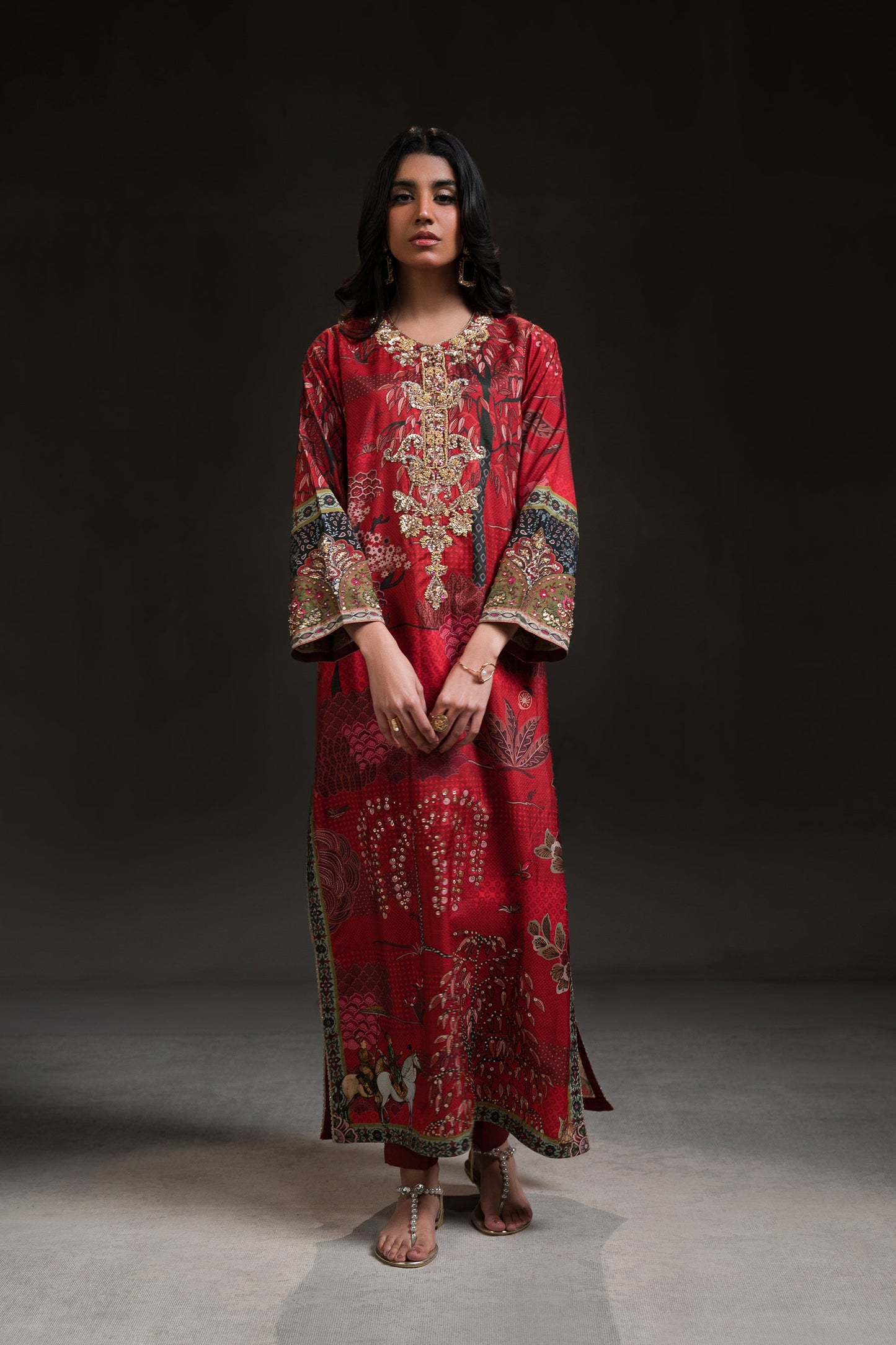 Red Garden Story Kurta Set (D-13)