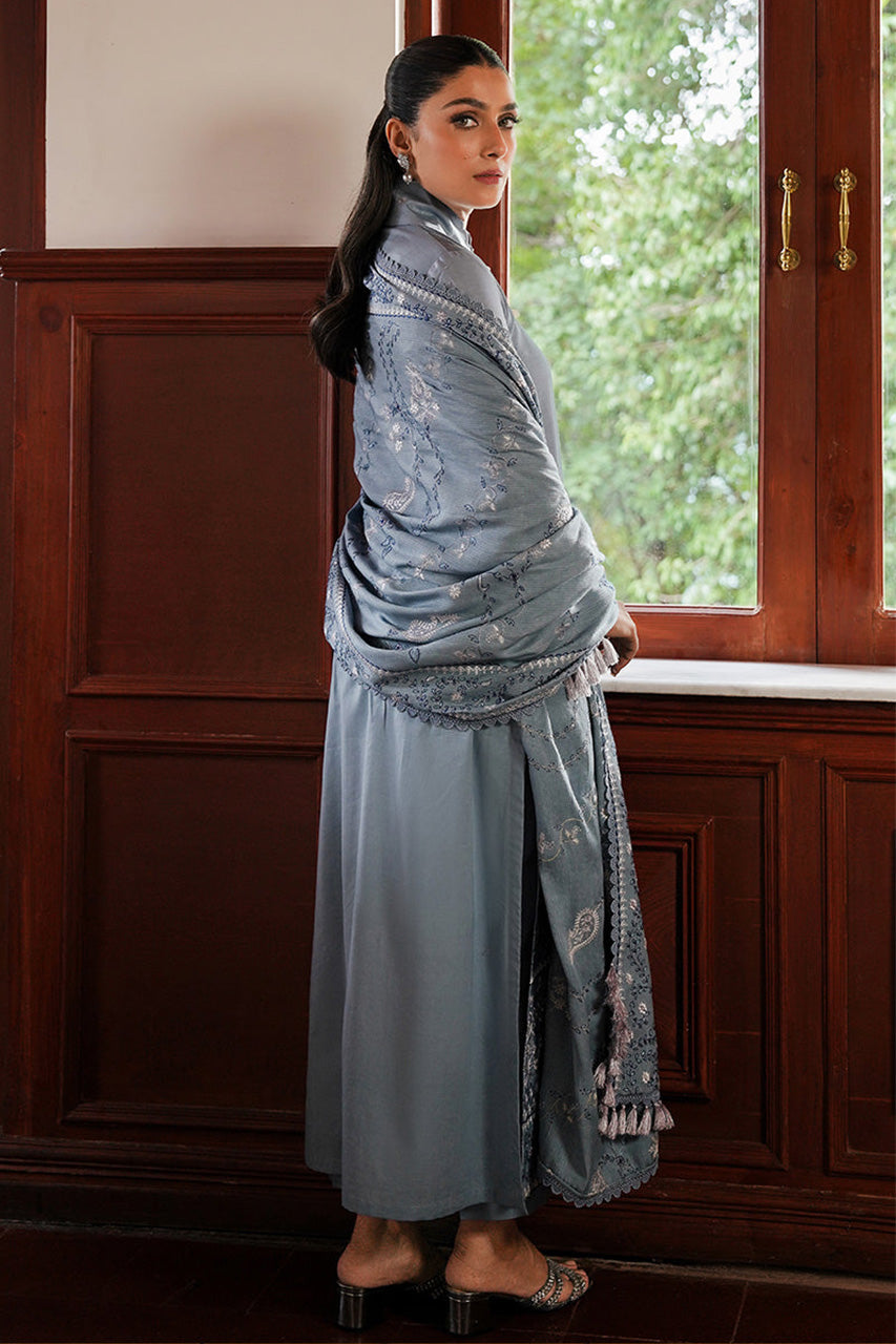 STAIN DE LUXE'24-SERENITY BLUE-3PC SATIN EMBROIDERED SUIT (RTS) photo 2