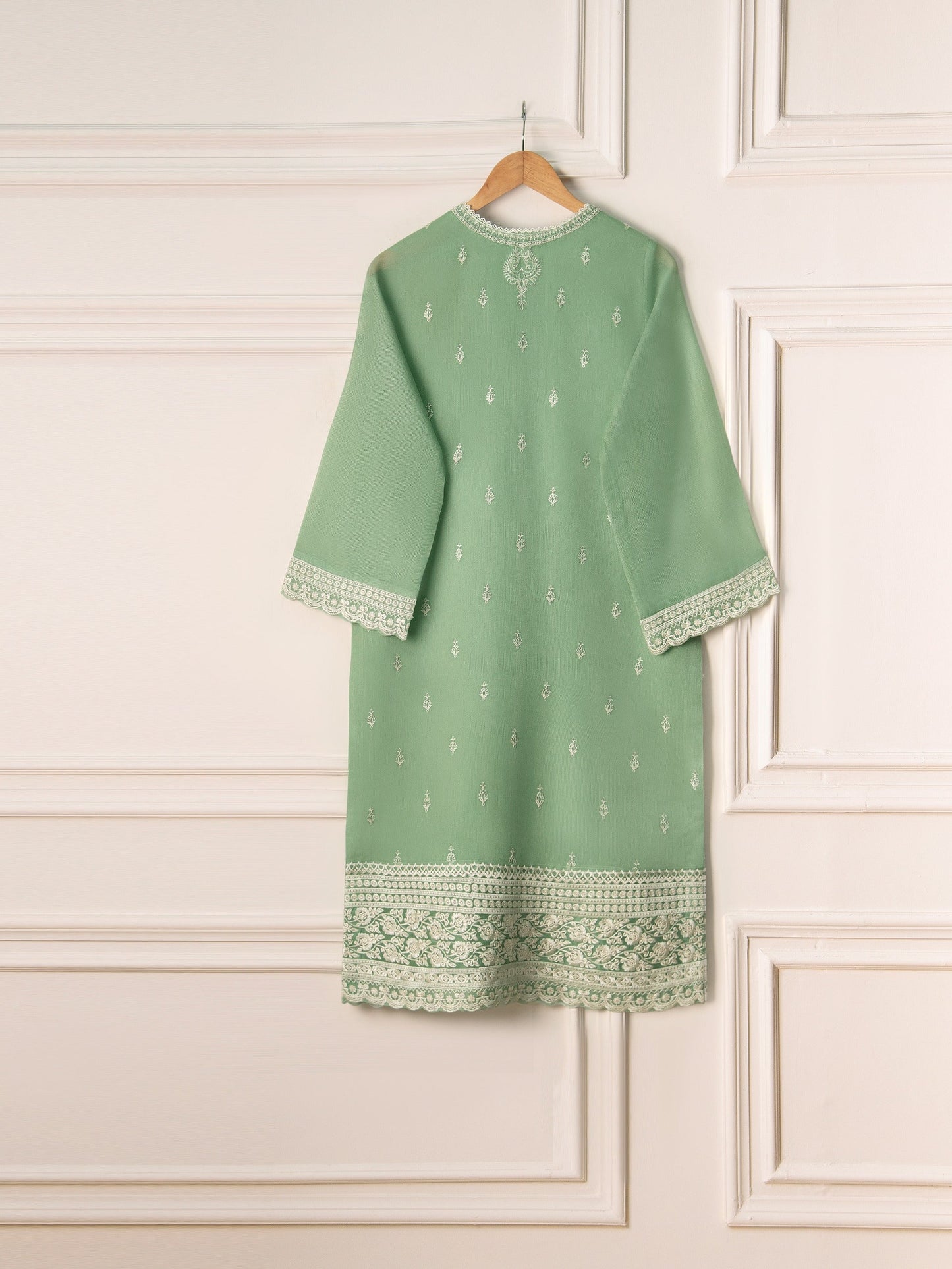 3 Piece- Pure Cotton Net Embroidered Suit S110944