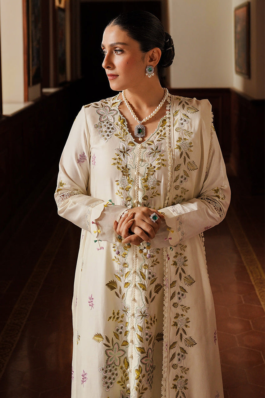 STAIN DE LUXE'24-IVORY GARDEN-3PC SATIN EMBROIDERED SUIT