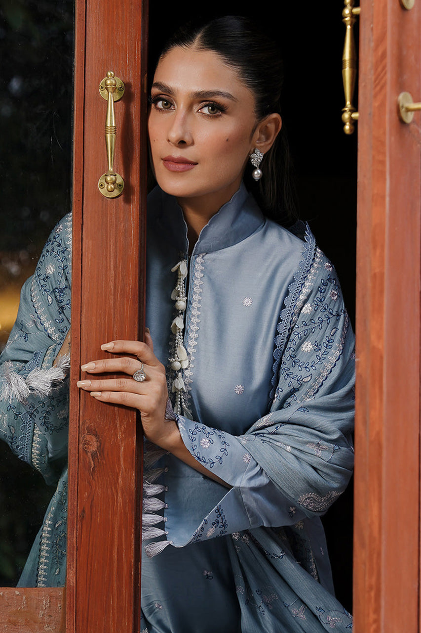 STAIN DE LUXE'24-SERENITY BLUE-3PC SATIN EMBROIDERED SUIT (RTS) photo 6