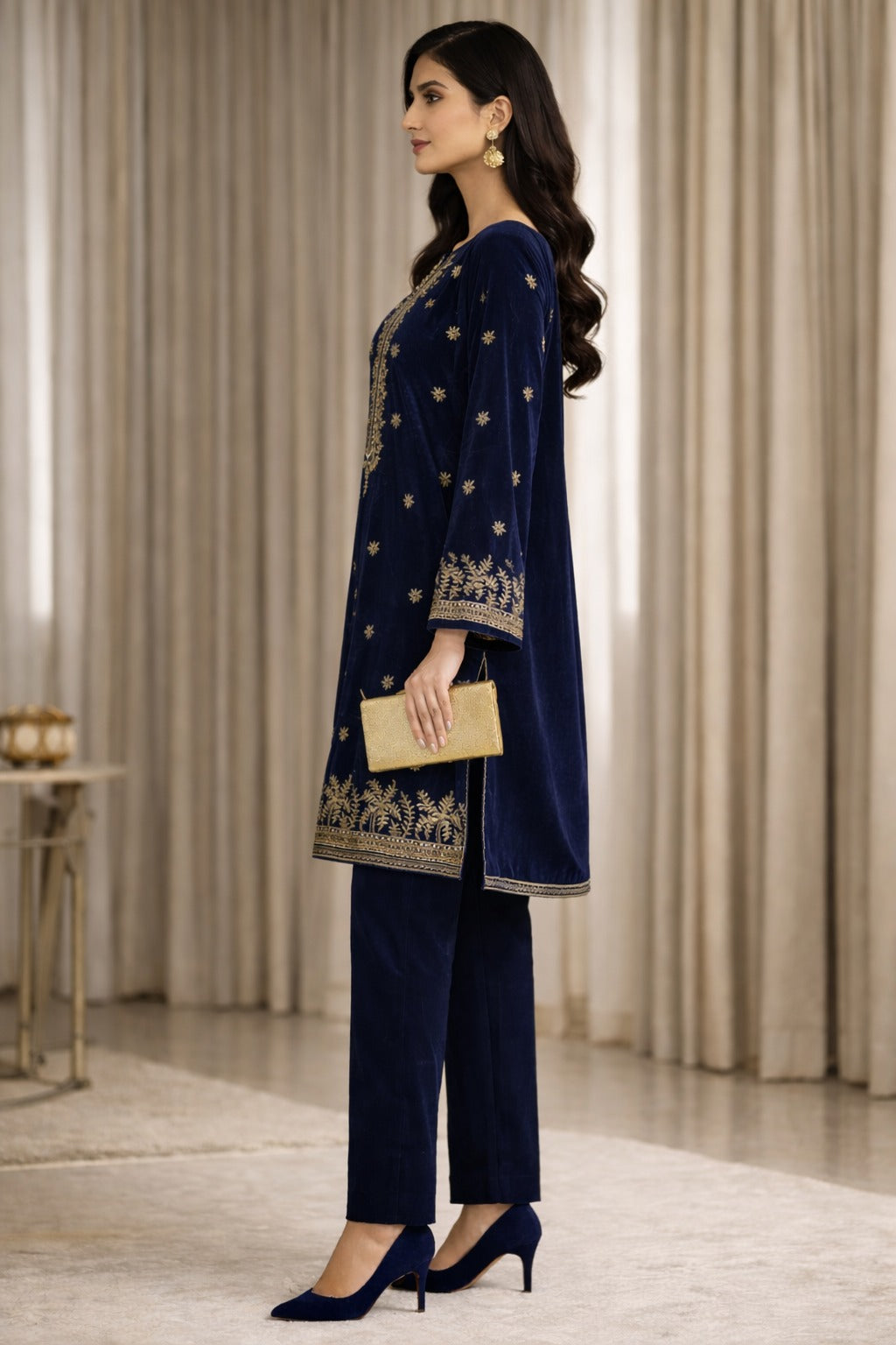 Zeya Velvet - Navy Blue 03 Velvet Unstitched Suit – 3 Piece Set - RTS