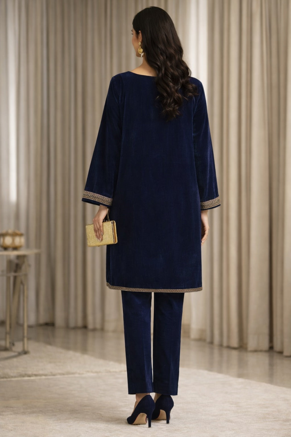 Zeya Velvet - Navy Blue 03 Velvet Unstitched Suit – 3 Piece Set - RTS