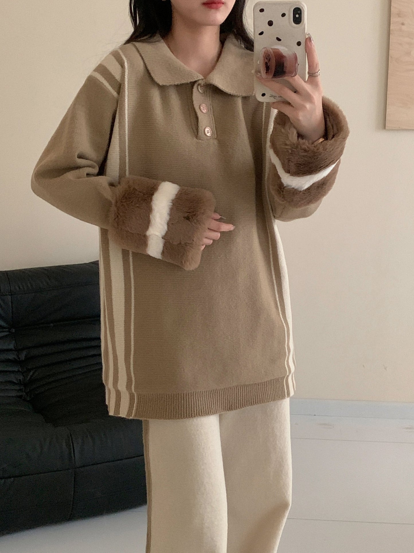 Melissa Beige Fur Contrast Two Piece Suit