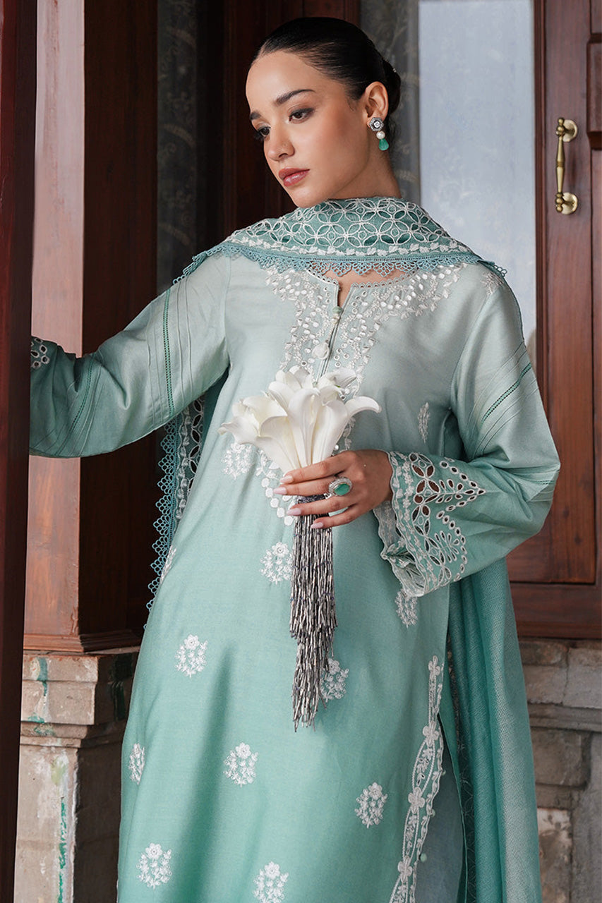 STAIN DE LUXE'24-AQUA MELODY-3PC SATIN EMBROIDERED SUIT