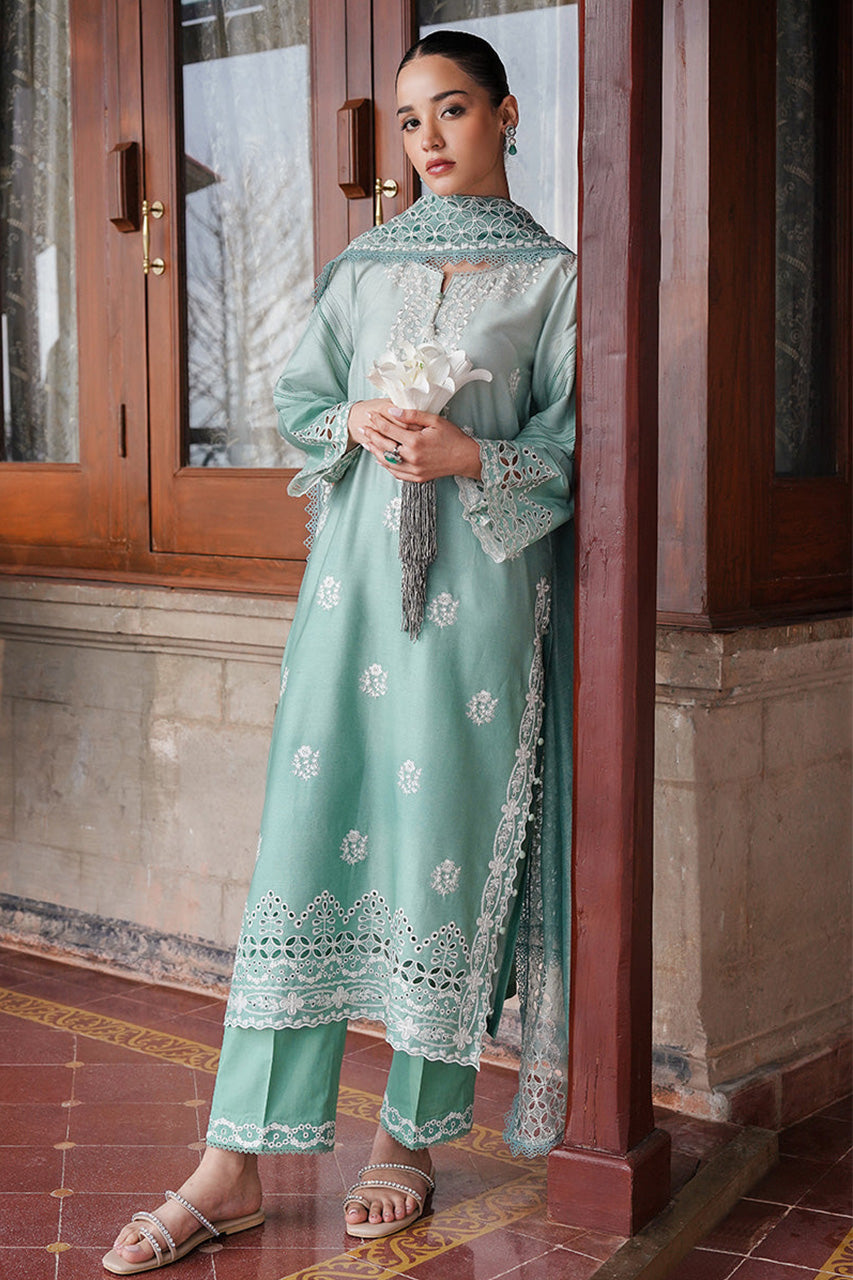 STAIN DE LUXE'24-AQUA MELODY-3PC SATIN EMBROIDERED SUIT