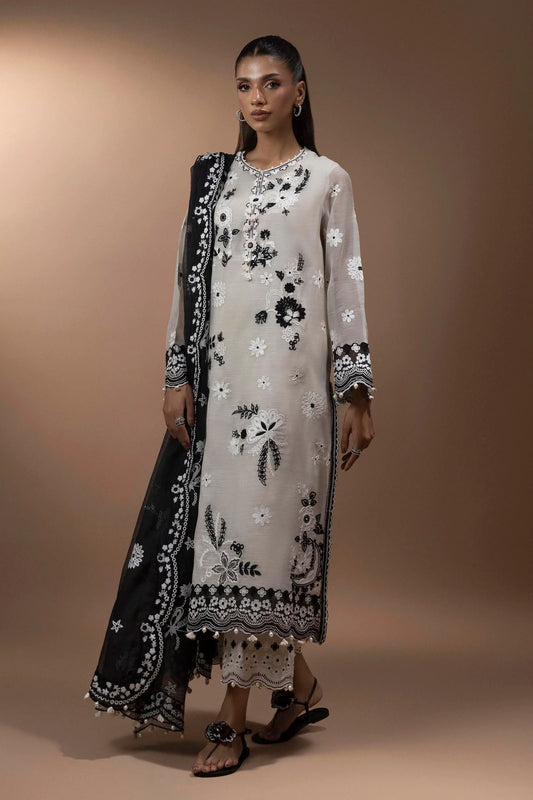 Stitched Embroidered Shirt Beige & Black - RTS