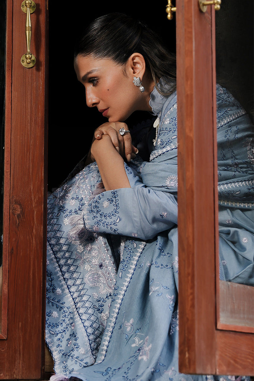 STAIN DE LUXE'24-SERENITY BLUE-3PC SATIN EMBROIDERED SUIT (RTS) photo 3