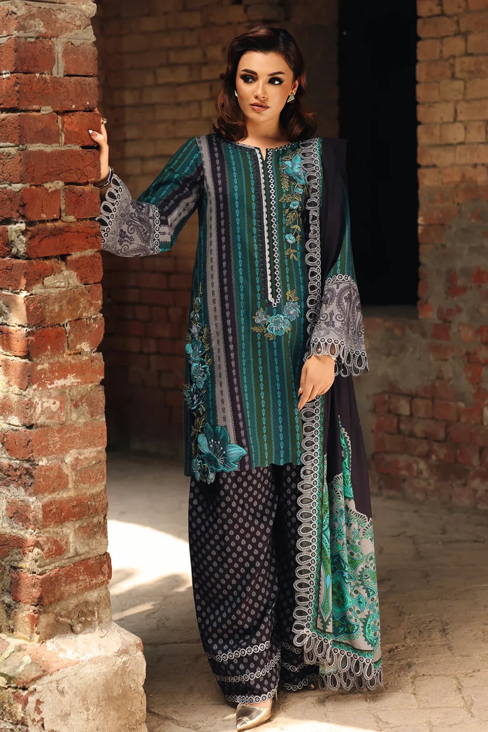 Charizma Teal Black Embroidered Unstitched CCW6-12- RTS