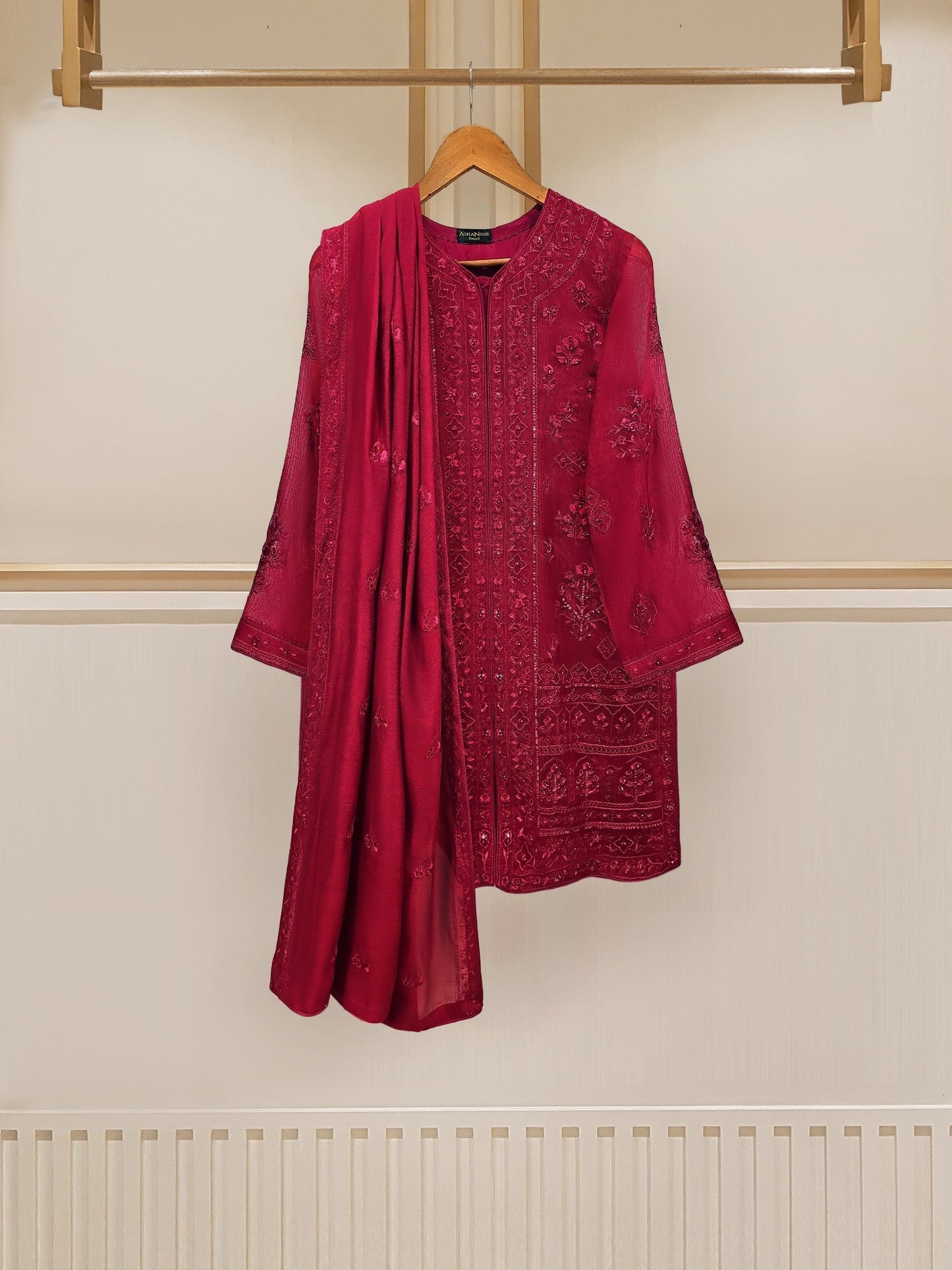 2 Piece - Pure Cotton Net Embroidered Suit S109919