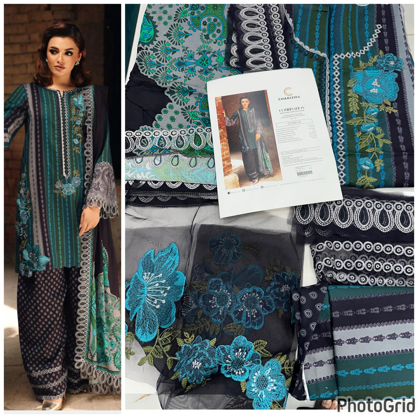 Charizma Teal Black Embroidered Unstitched CCW6-12- RTS