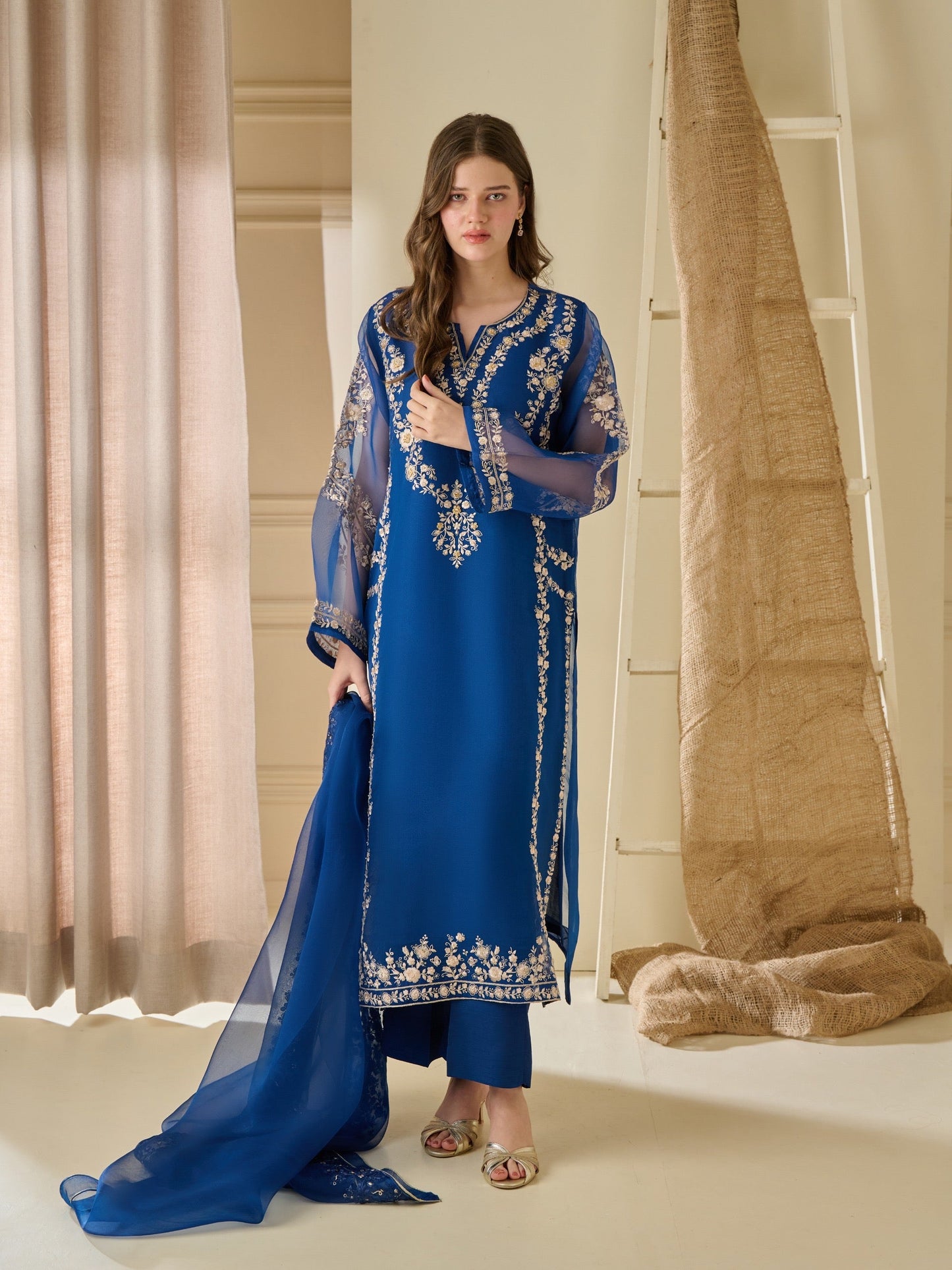 3 Piece - Pure Organza Embroidered Suit S110188