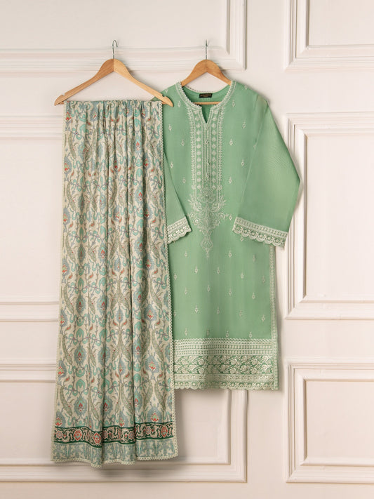 3 Piece- Pure Cotton Net Embroidered Suit S110944