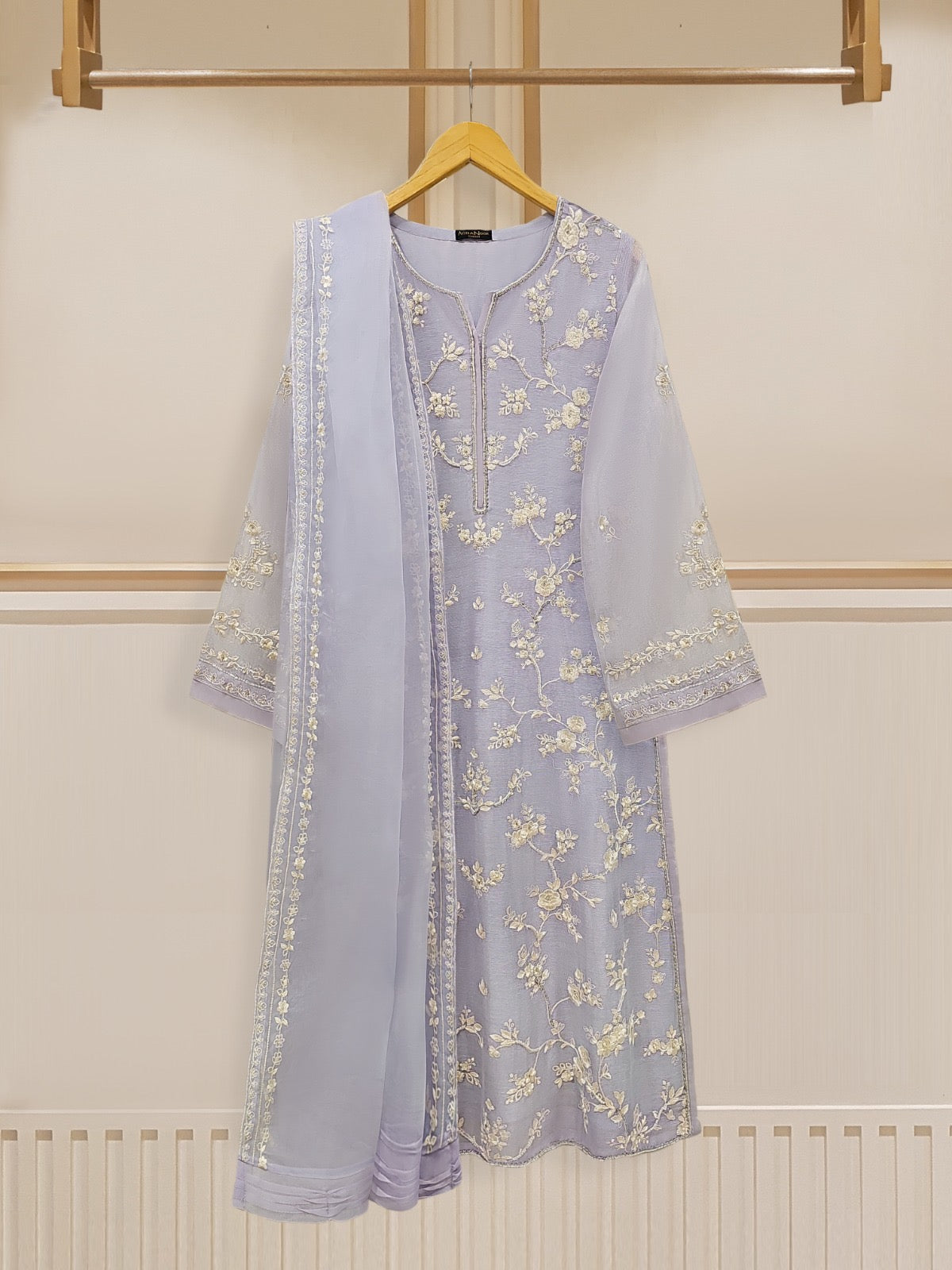 3 Piece - Pure Cotton Net Embroidered Suit S109535