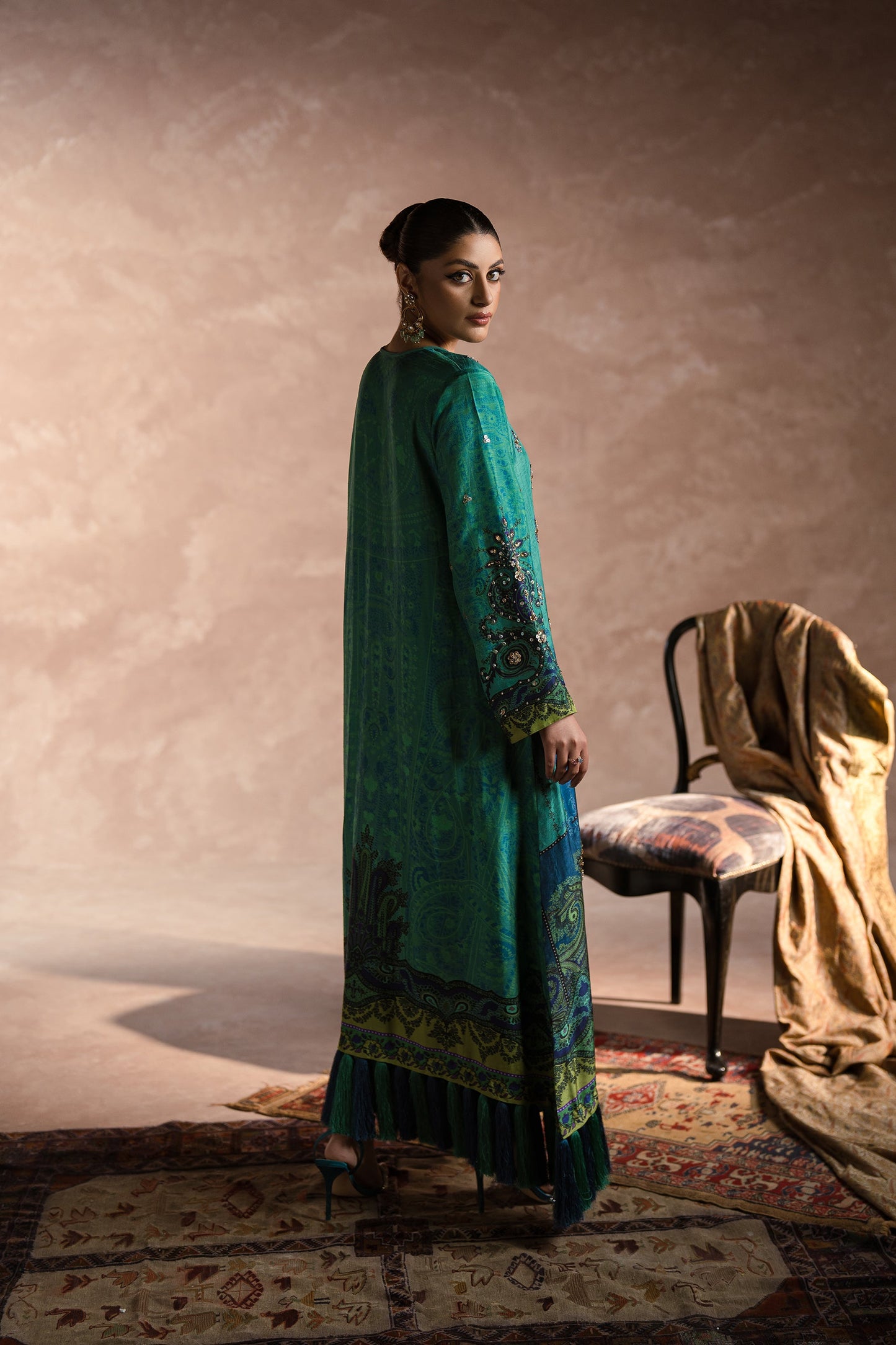 Peacock Garden Kaftan Set (D-01)