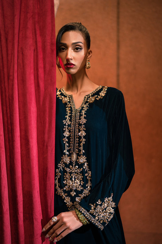 Statement Teal Velvet Kaftan (D-06)