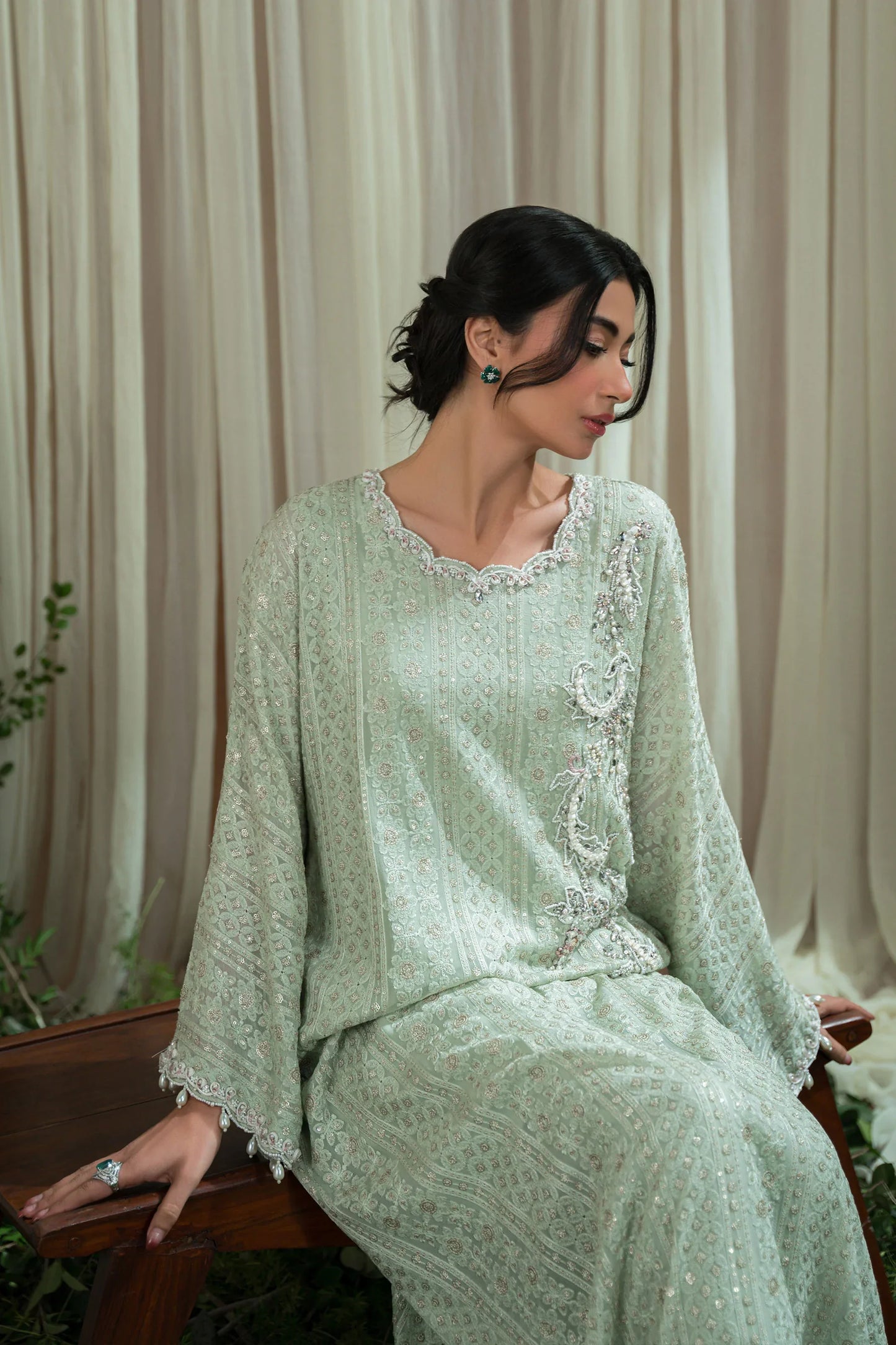 Sia'25 - Mint Chikankari Tassle Kaftan (D-08)