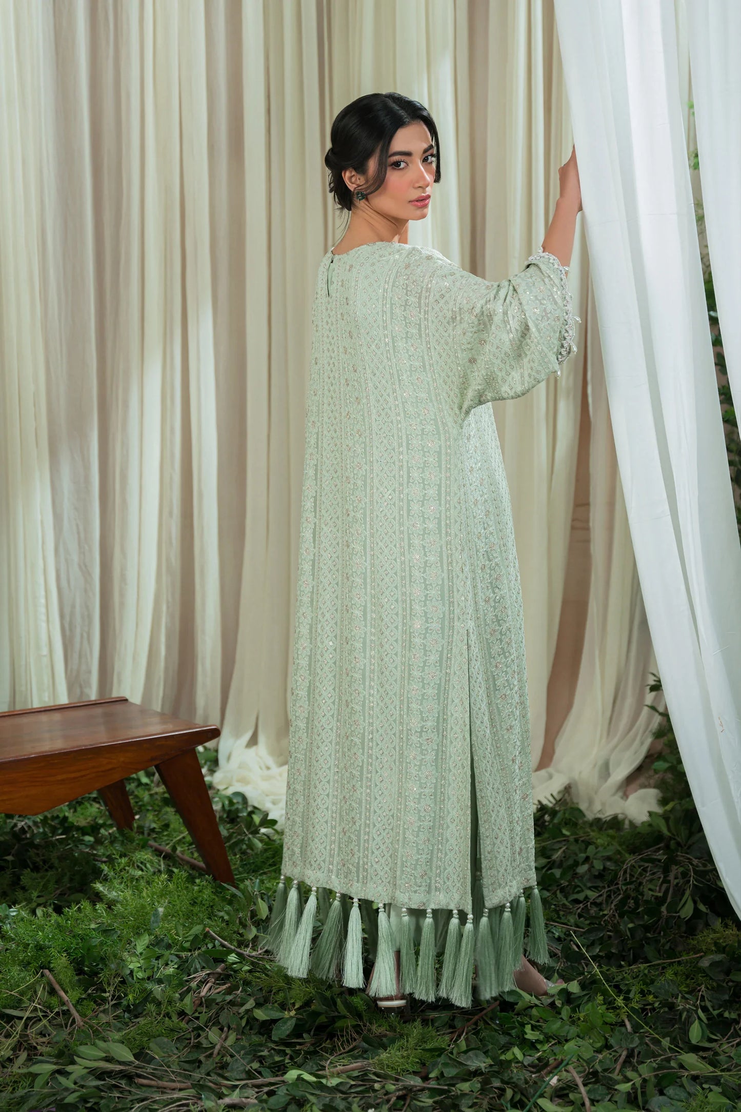 Sia'25 - Mint Chikankari Tassle Kaftan (D-08)