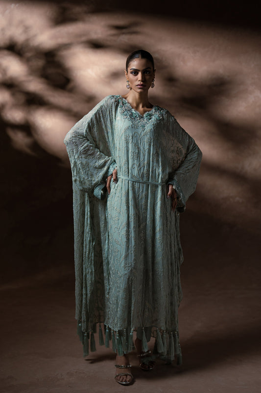 Aqua Tassel Kaftan Set (D-12)