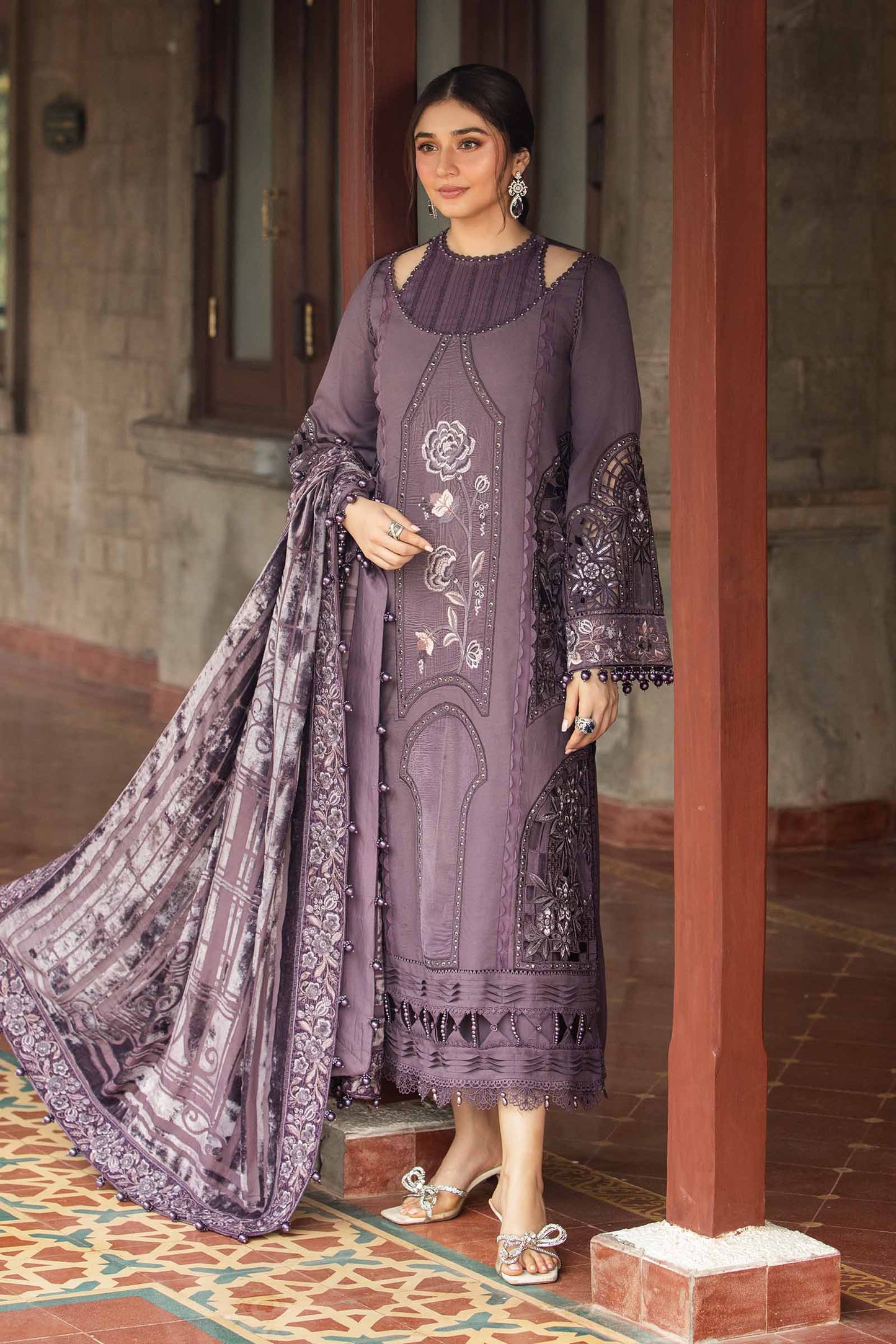 Winter Luxe'24 - 3 Piece Unstitched Embroidered Linen Suit | DL-1202