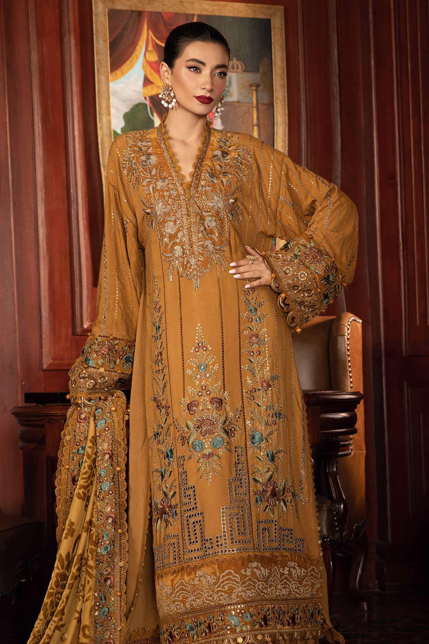 Winter Luxe'24 - 3 Piece Unstitched Embroidered Twill Linen Suit | DL-1207