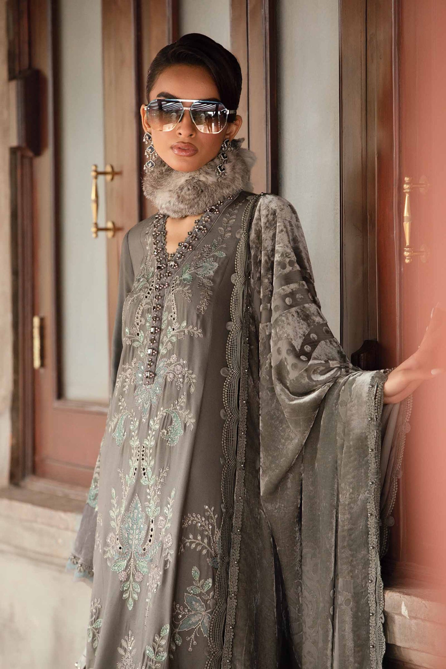 Winter Luxe'24 - 3 Piece Unstitched Embroidered Velvet Suit | DL-1209 (RTS)