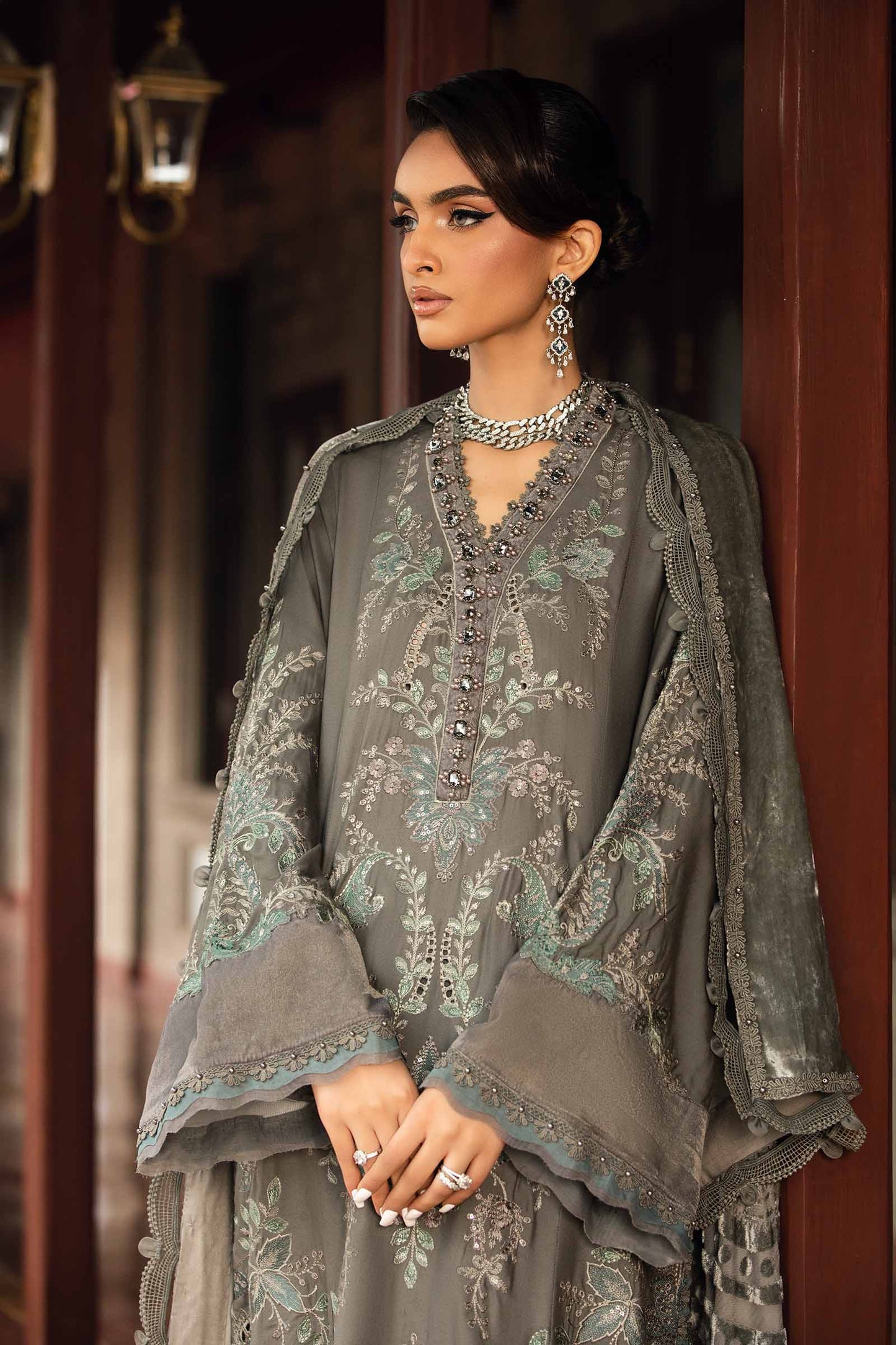 Winter Luxe'24 - 3 Piece Unstitched Embroidered Velvet Suit | DL-1209 (RTS)