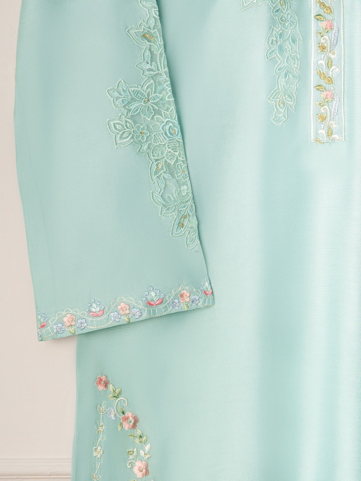 3 Piece- Pure Silk Net Embroidered Suit S110979