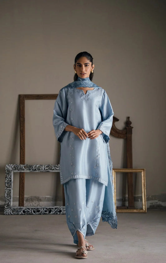 Semi formals Luxury'25 - Aashni set in misty blue