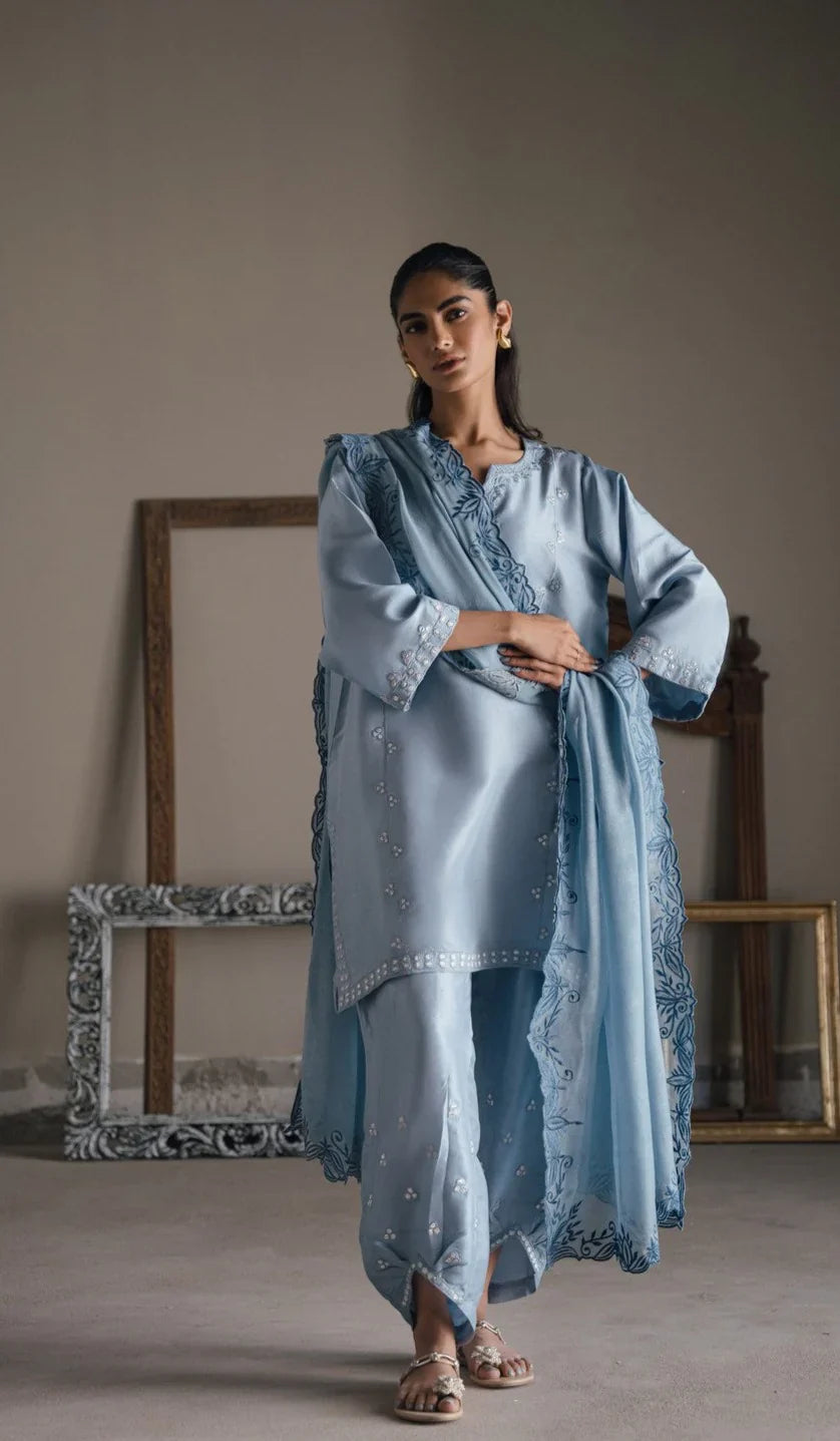 Semi formals Luxury'25 - Aashni set in misty blue