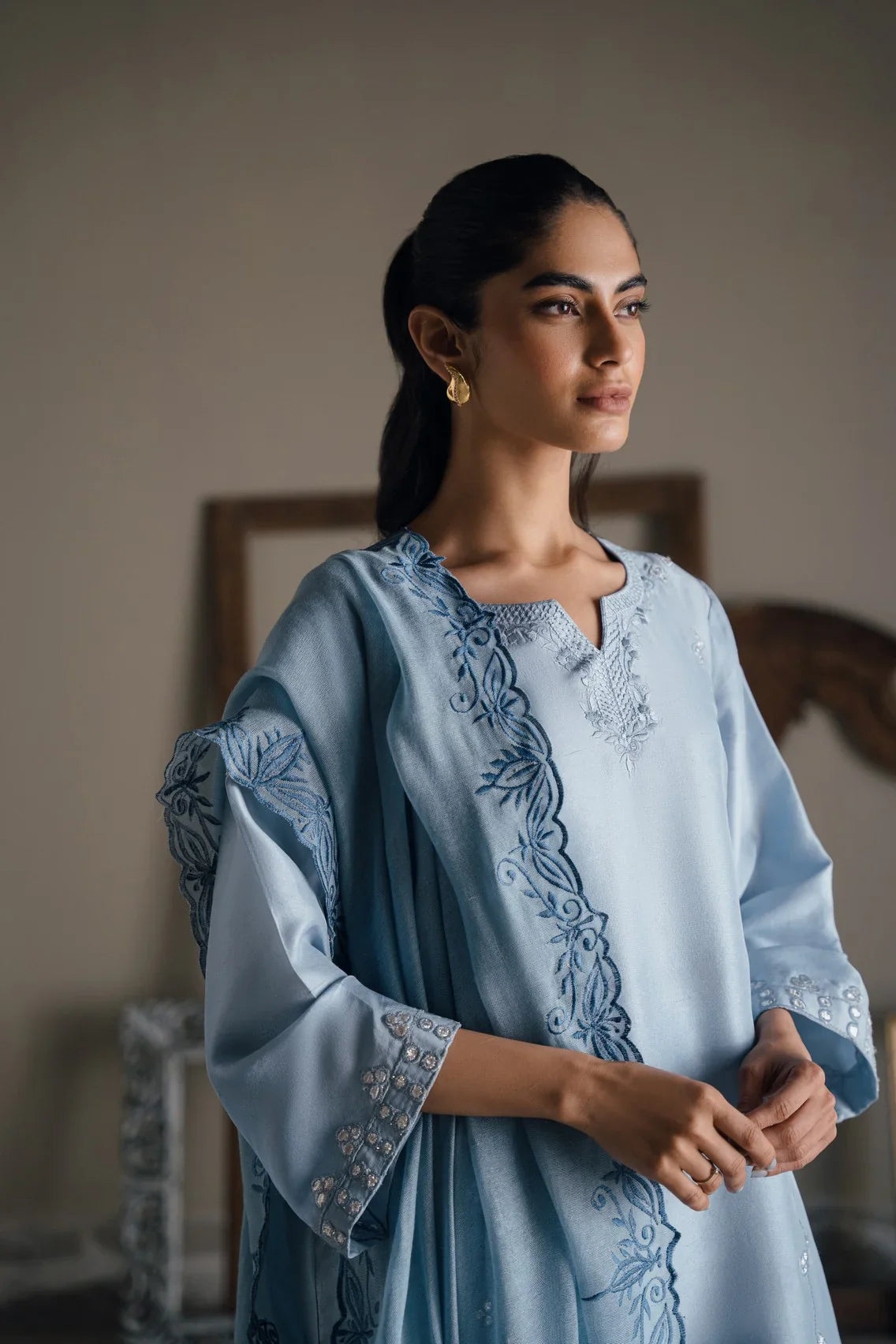 Semi formals Luxury'25 - Aashni set in misty blue