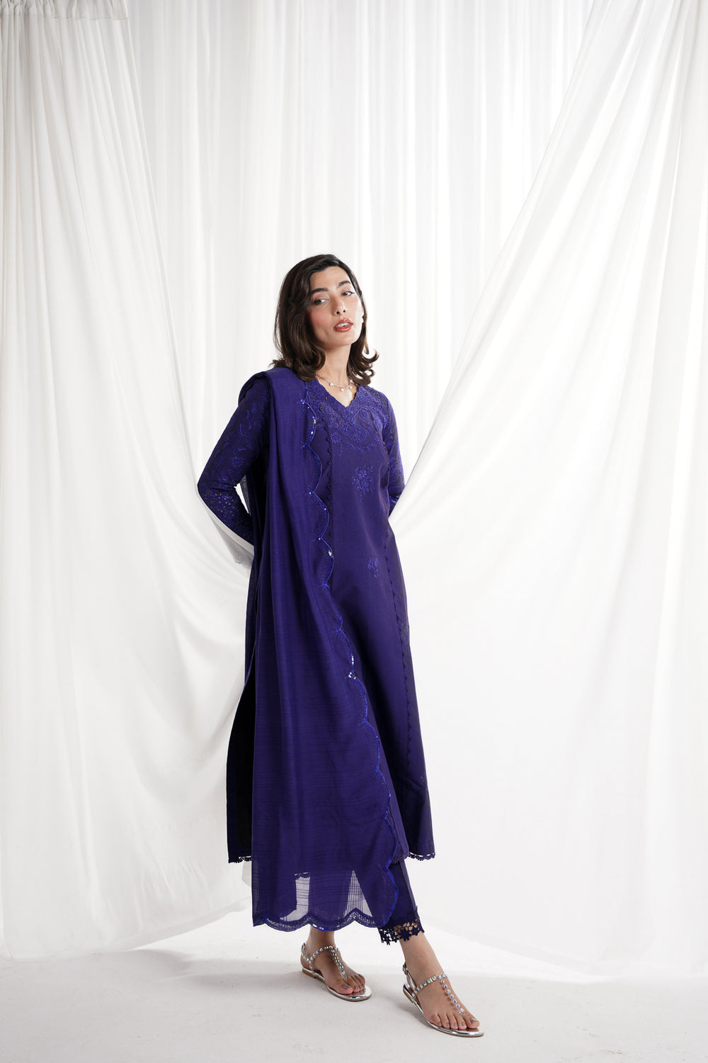 Eid Pret '25 - DEEP PURPLE KALIDAAR LUXURY EMBROIDERED 3PCS SET NPA3-25414