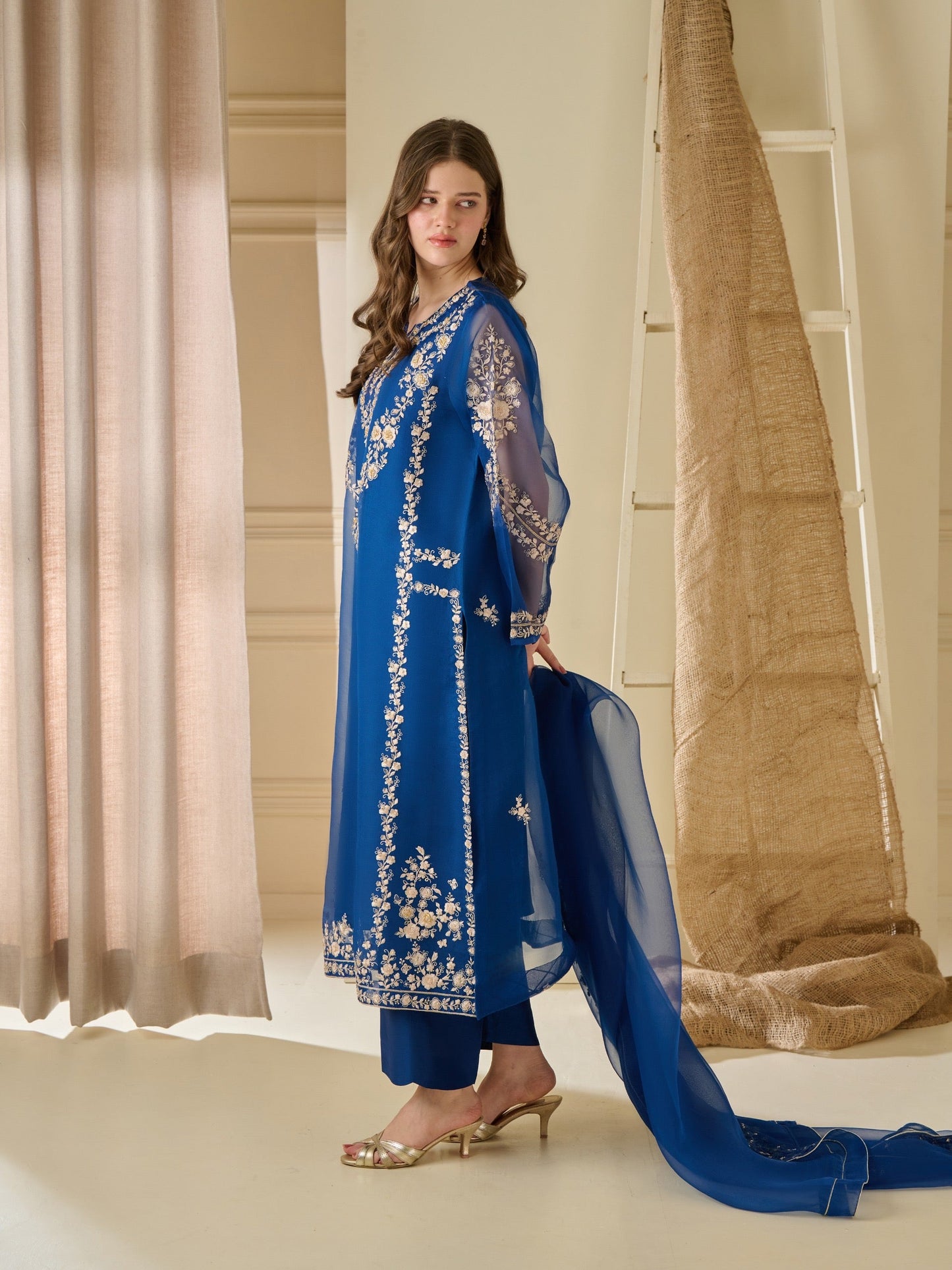 3 Piece - Pure Organza Embroidered Suit S110188