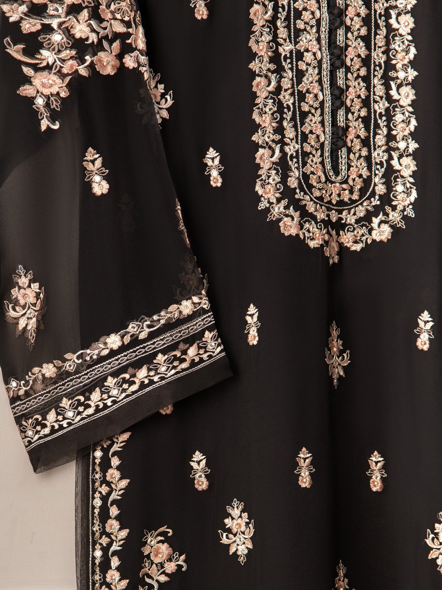 2 Piece - Pure Chiffon Embroidered Suit S110946