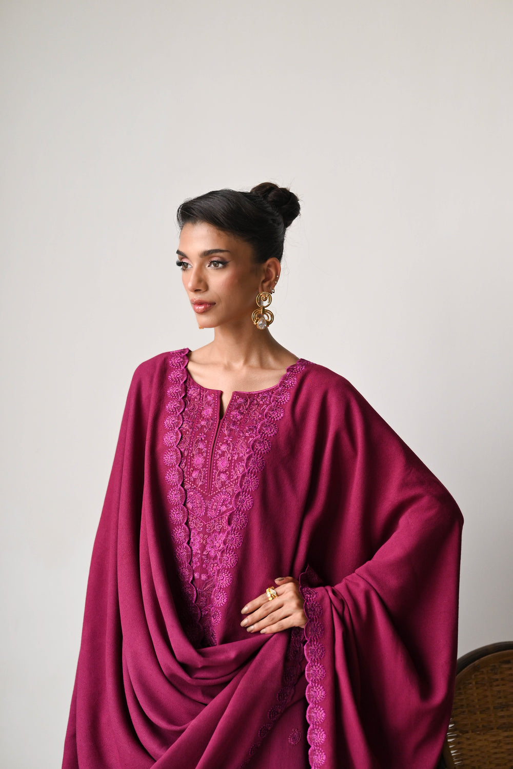 Luxury Karandi Vol II  - DEEP BERRY LUXURY EMBROIDERED KARANDI SET (NEL-24631) (RTS)