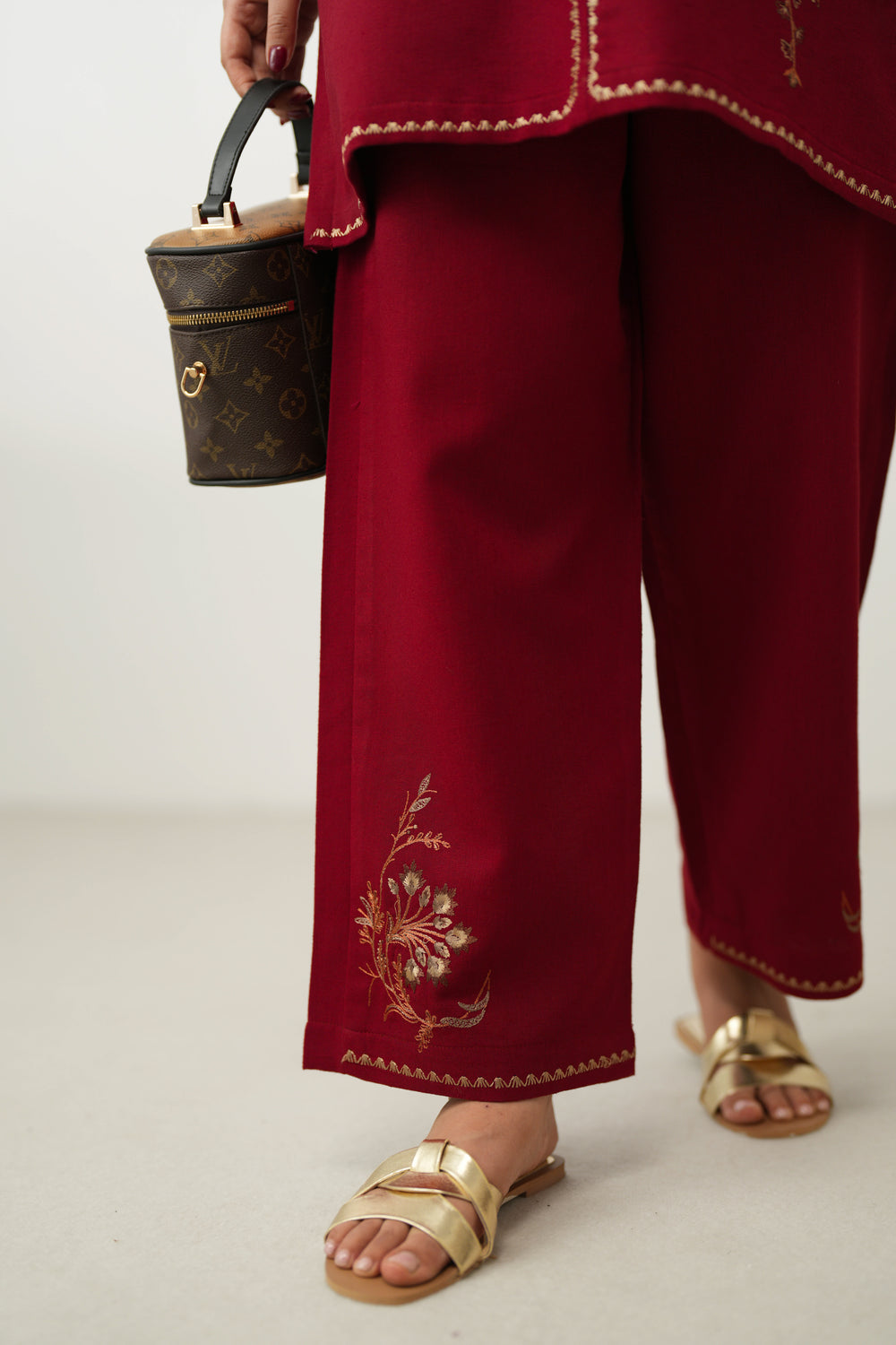 DEEP RED LUXURY EMBROIDERED FALL SET (NPA2-24315)