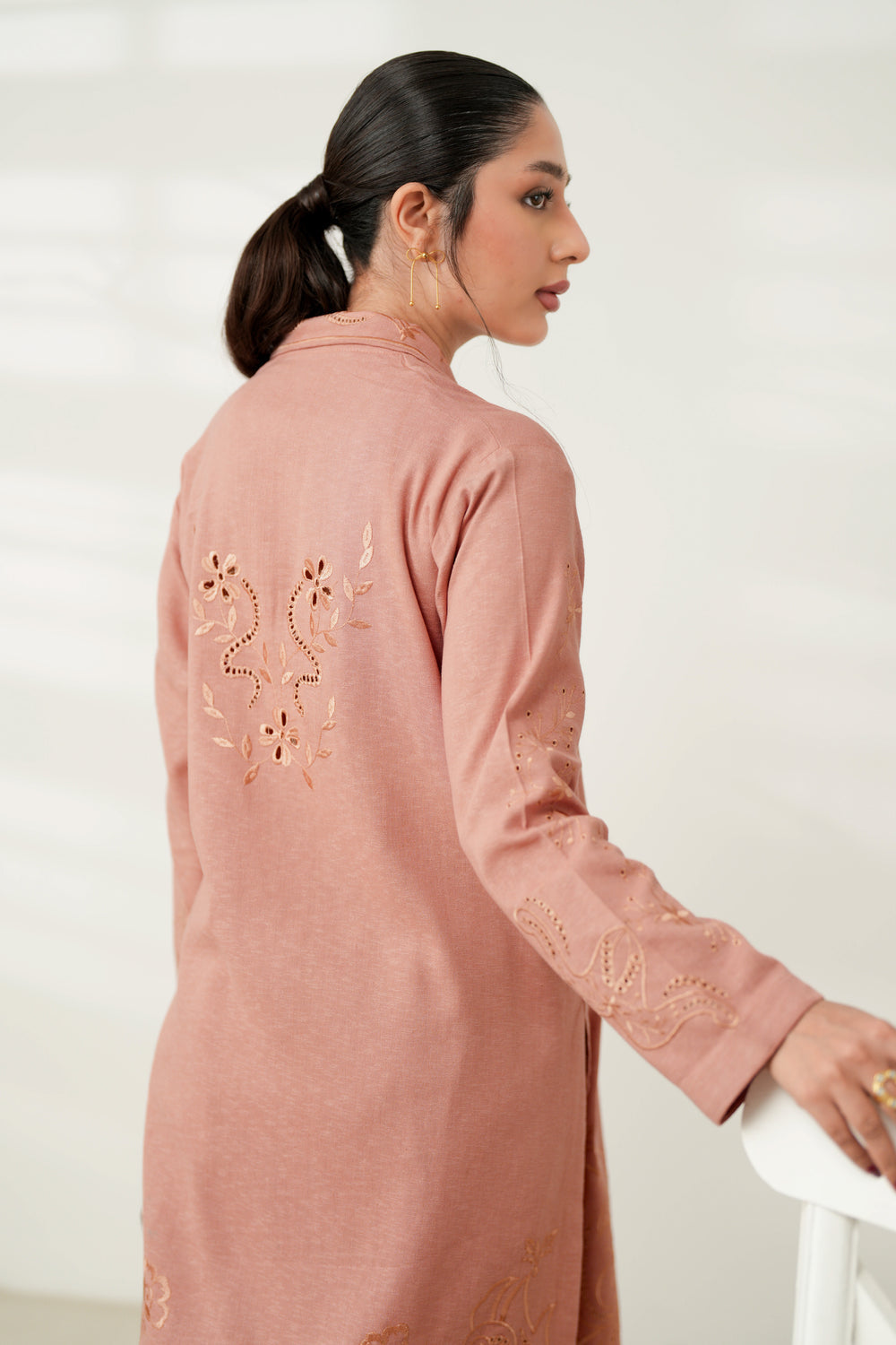 TEA PINK LUXURY EMBROIDERED FALL SET (NPA2-24318)