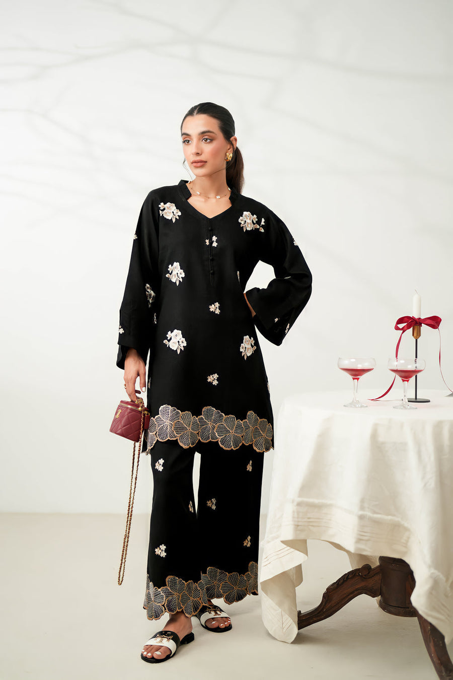 BLACK LUXURY EMBROIDERED FALL SET (NPA2-24317) (RTS) photo 1