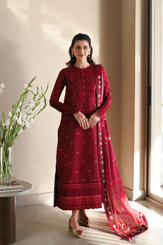 MAROON LUXURY EMBROIDERED LAWN SET 2025 (NEL-25606)