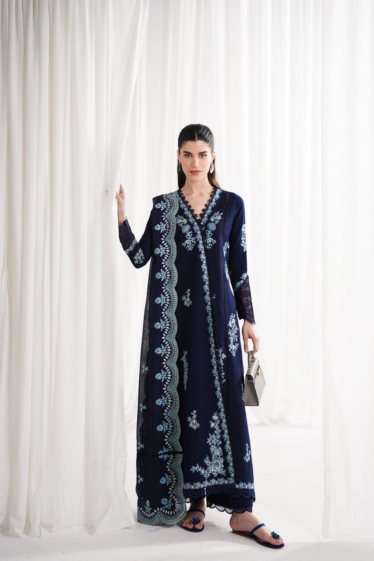 Eid Pret '25 - NAVY BLUE LUXURY EMBROIDERED 3PCS SET NPA3-25417