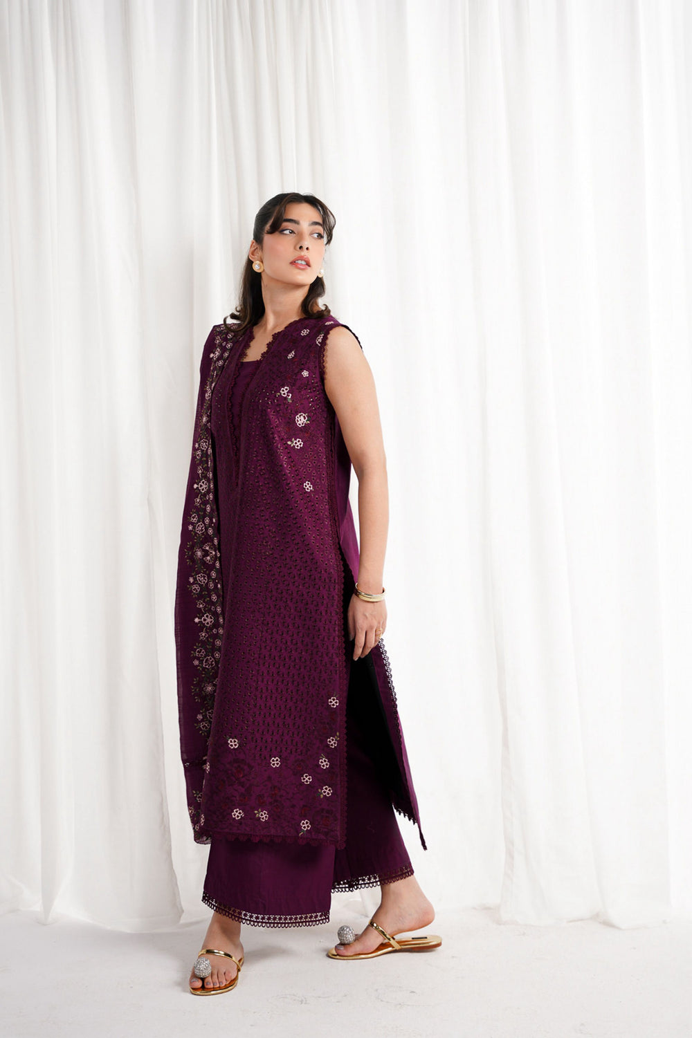 Eid Pret '25 - DEEP PLUM LUXURY EMBROIDERED 3PCS SET NPA3-25409