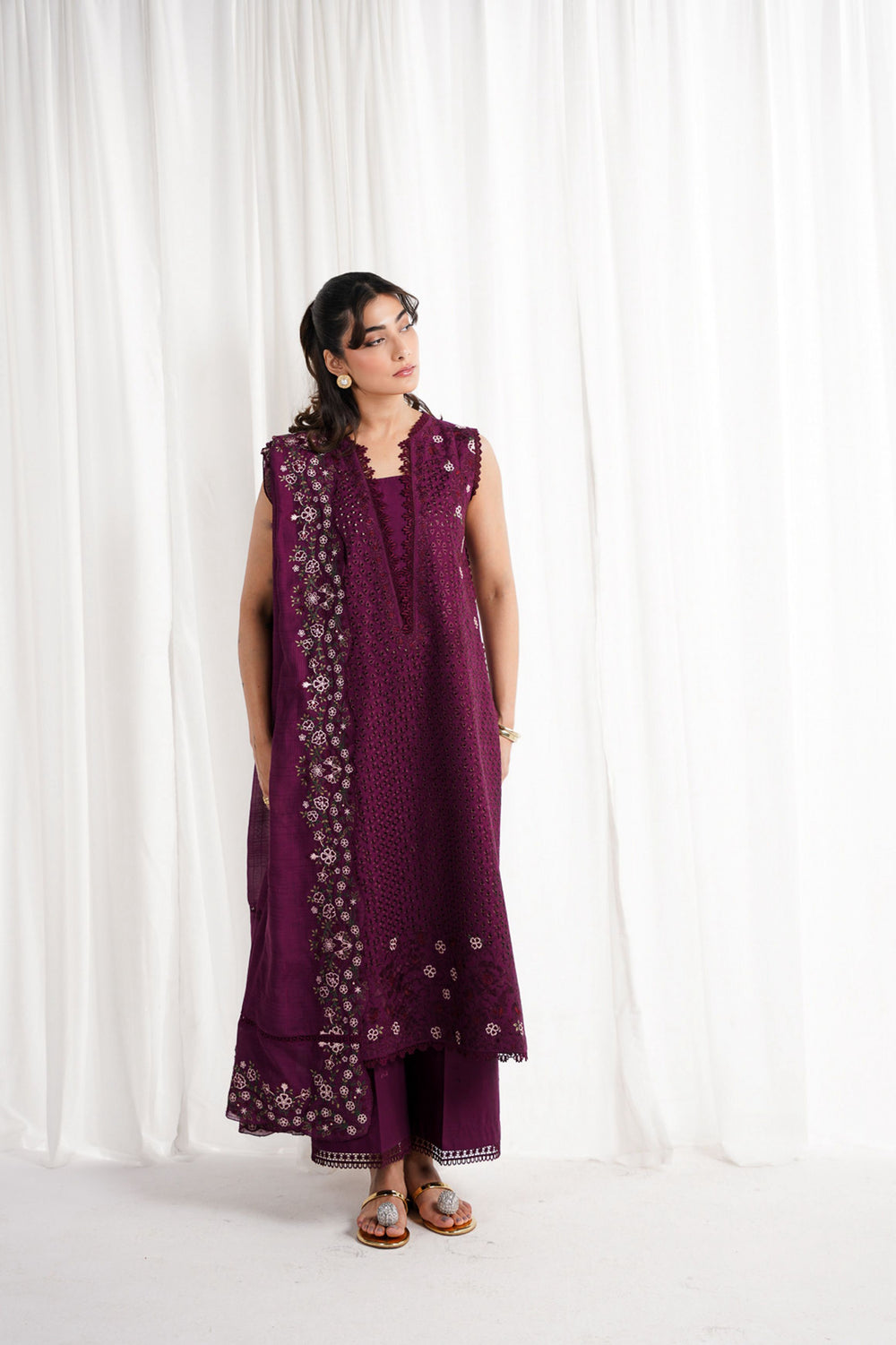 Eid Pret '25 - DEEP PLUM LUXURY EMBROIDERED 3PCS SET NPA3-25409