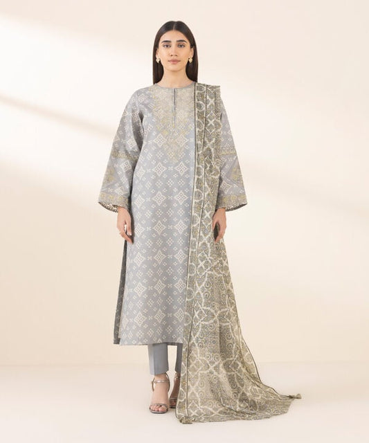 Unstitched Lawn '25 - 3 Piece - Embroidered Zari Lawn Suit - U3PEDY25V120