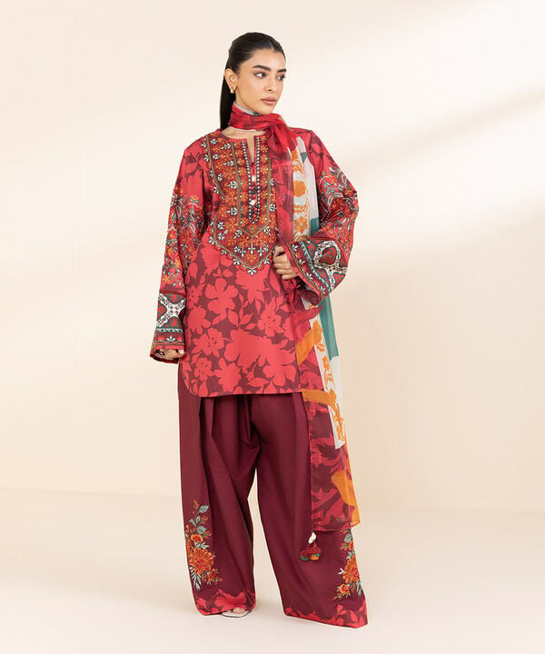 Unstitched Lawn '25 - 3 Piece - Embroidered Cotton Satin Suit - U3PESG25V119