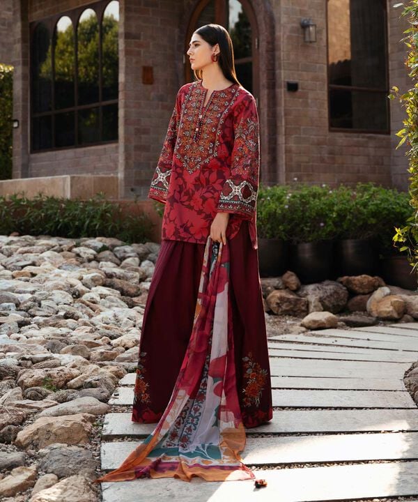 Unstitched Lawn '25 - 3 Piece - Embroidered Cotton Satin Suit - U3PESG25V119