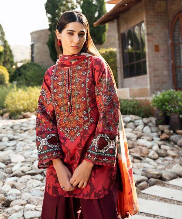 Unstitched Lawn '25 - 3 Piece - Embroidered Cotton Satin Suit - U3PESG25V119